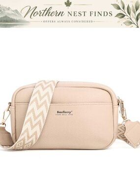 Vegan Leather Small Crossbody Bag Boho Cell Phone Purse Wide Strap